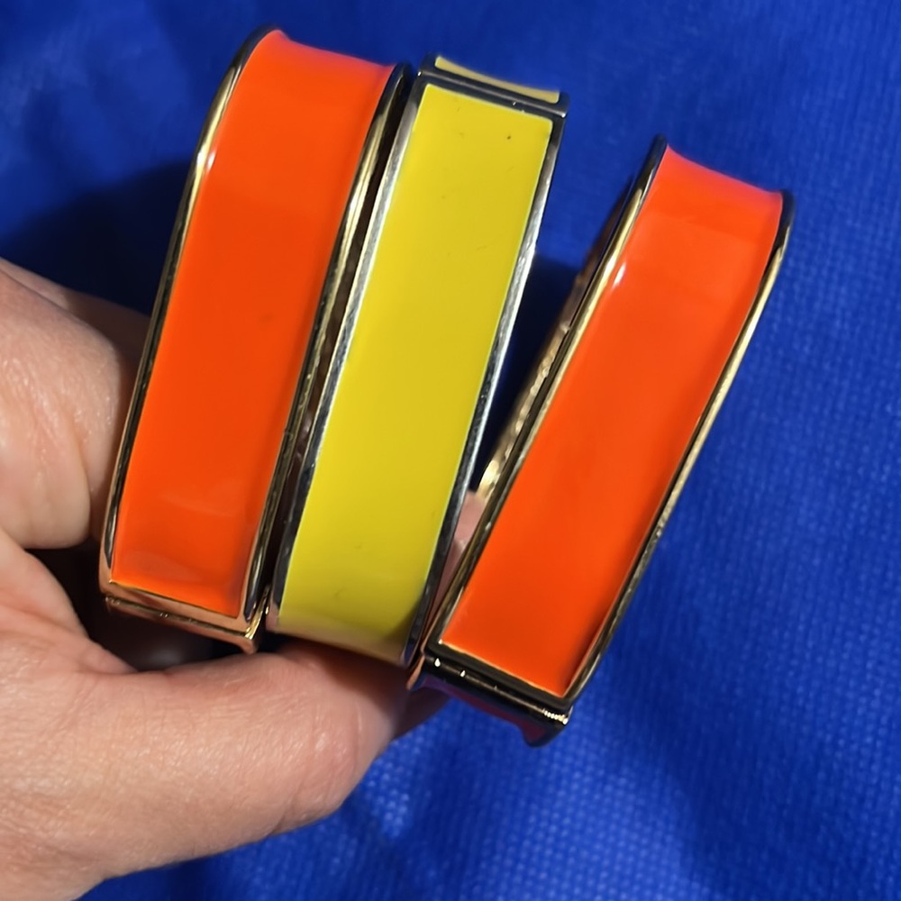 Colorful metal bracelets (3) with hinge. NWOT
